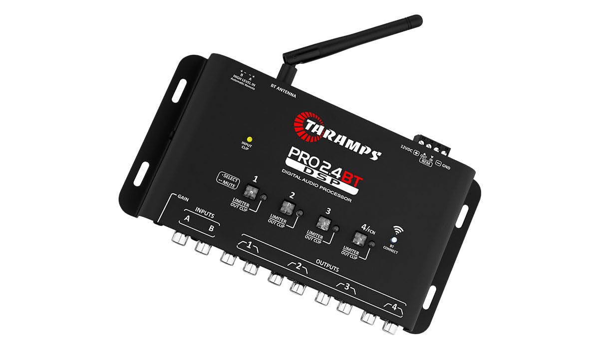 Taramps Pro 2.4 BT Bluetooth DSP Crossover Full, procesador de señal digital, ecualizador de audio para automóvil con aplicación, ganancia de hasta 9 V, ecualización gráfica de 15 bandas, 12