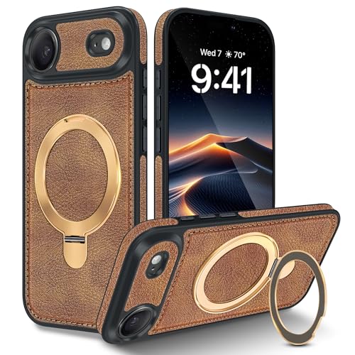 Coque iPhone 17 Air en cuir marron chic avec support MagSafe discret