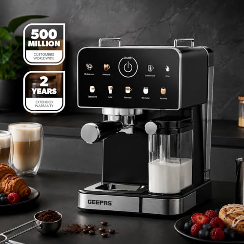 GEEPAS 10-in-1 Espresso Machine | 20 Bar Professional Pump Coffee Maker with Milk Frother Touch Display Thermoblock Heating | Cappuccino & Latte Maker 1.5L Water Tank Ground Coffee Grinding 1350W - Image 2
