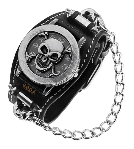Montre punk à quartz tête de mort en cuir pour un style rock intense