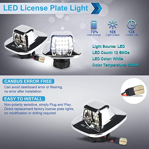 Mbuydiy Led License Plate Light Lamp Assembly Compatible With 1988-1999 Chevy C1500 K1500 Silverado Sierra Pickup Tahoe Yukon Blazer S10 Sonoma S15 Chrome Housing 6000K White, Pack Of 2 #TOP3