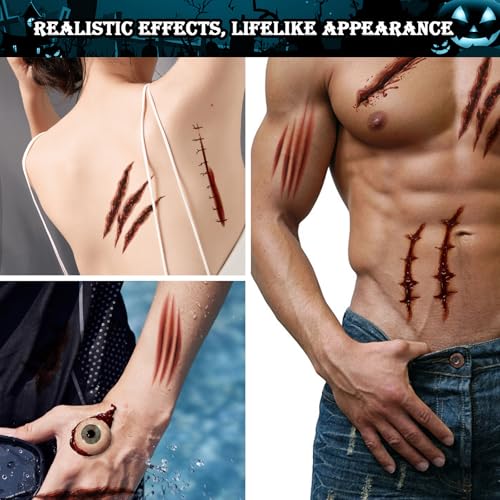 AUXHCYL Halloween Tattoos(6 Sheets),Scar Tattoos,Zombie Makeup Halloween Face Stickers,Fake Scab Blood Special Fx Costume Make up Props(Large) - Image 6