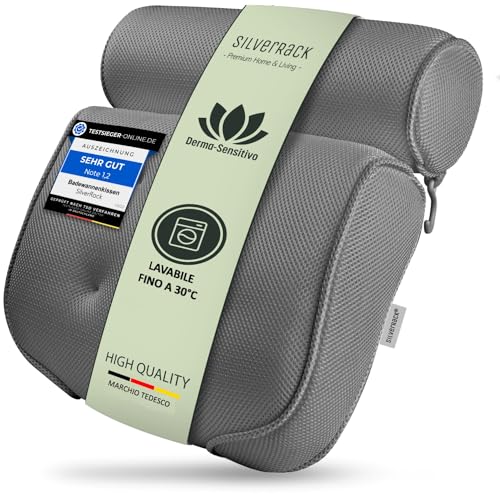 SilverRack Cuscino da bagno MEDIAMENTE MORBIDO [Grigio 3D] - Cuscino per il collo per vasca da bagno con ventose come accessorio per vasca da bagno - Cuscino per vasca da bagno