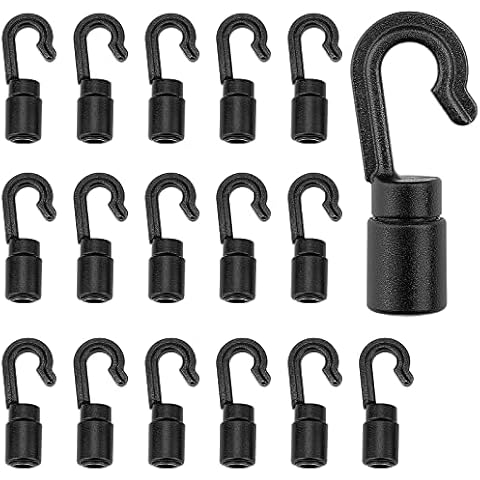 ZHOUBIN Shock Cord End Hooks for 3/16 inch to 1/4 inch, Black Plastic Bungee Cord Terminal Hooks, 16 Pcs Cover