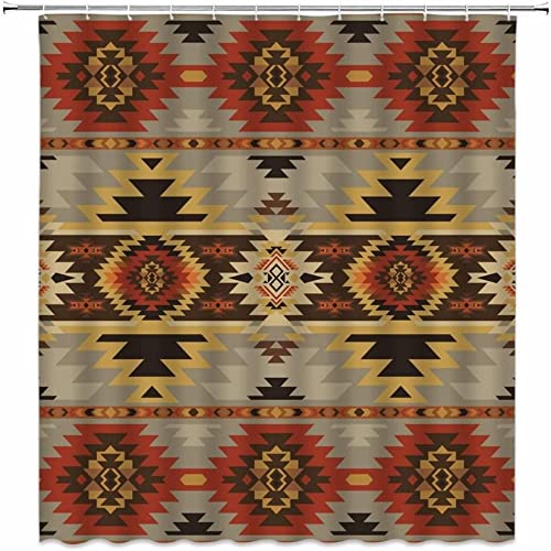 Aztec Shower Curtain Southwestern Native Tribal American Ethnic Navajo Abstract Geometric Triangular Retro Color Vintage Boho Decor Fabric Bathroom Curtain With Hook #TOP20