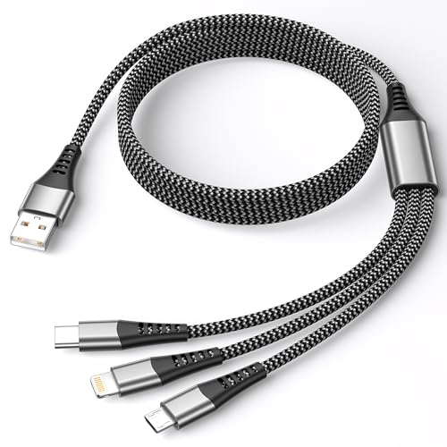 Multi USB Kabel, 3 in 1 Universal Ladekabel 1.2M Handy Ladekabel Mehrfach ladekabel mit Micro/USB Typ C/Lightning kabel für iPhone, Galaxy S25/S24/S23, Huawei, Oneplus, Sony, LG, Android