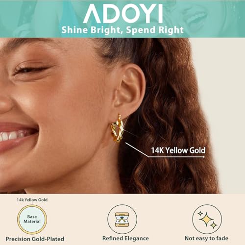 Adoyi Gold Hoop Earrings Set for Women Girls Trendy 14K Plated Gold Hoops Small Chunky Earrings Twisted Huggie Ear ring Pack Lightweight 9 Pairs Jewelry Set for Valentines Mother's Day Birthday Gifts by adoyi - Image 4