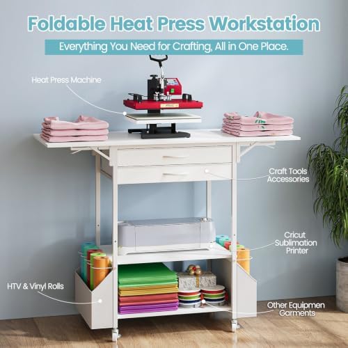 Foldable Heat Press Table, Rolling Craft Table with Adjustable Shelf — 사진 5
