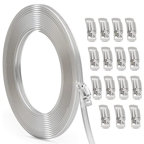 Ouru 30Ft Large Hose Clamps Stainless Steel,Diy Metal Straps+15Pcs Fasteners Adjustable Hose Clamp Assortment Kit,Worm Gear Band Hose Clamps Screw Pipe Clamp For Duct,Tube And Fuel Line #TOP15
