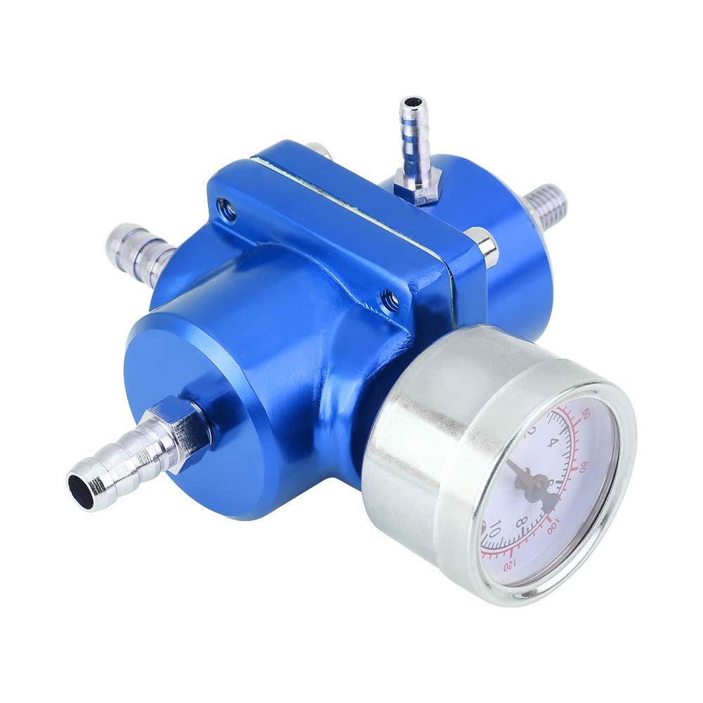 Regolatore universale di pressione del carburante in alluminio con manometro, kit regolatore di pressione del carburante regolabile da 0 a 140 PSI, include tubo e raccordi per la (Blu)