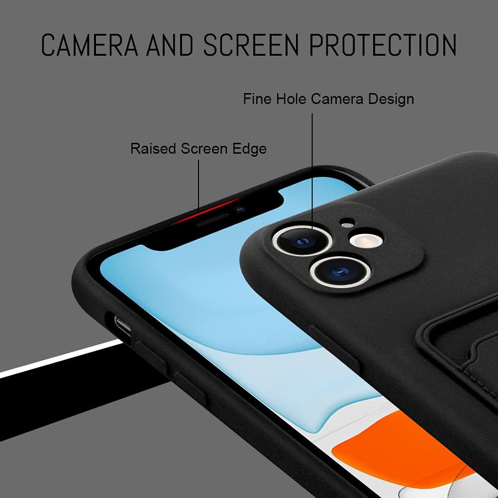 MZELQ Compatible with iPhone 11 Case TPU Card Holder Wallet Cover,Camera Protection + Screen Protector Soft Card Slot Phone Case -Black