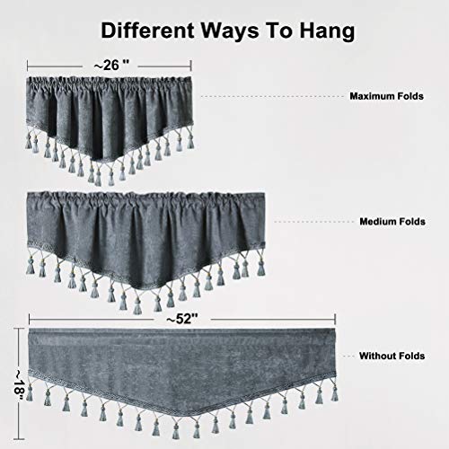 ELKCA Double-Sided Chenille Window Curtains Tier for Kitchen Ascot Valance Set for Living Room,Pack of 2(Grey, 52" W x 18" L) by ELKCA - Image 7