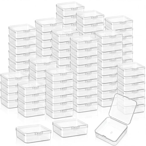 Image of SATINIOR 300 Packs Clear Small Plastic Containers 2.9 X 2.9 X 1 Inches Transparent Storage Box with Hinged Lid in Bulk for Jewelry Hardware Crafts Small Items