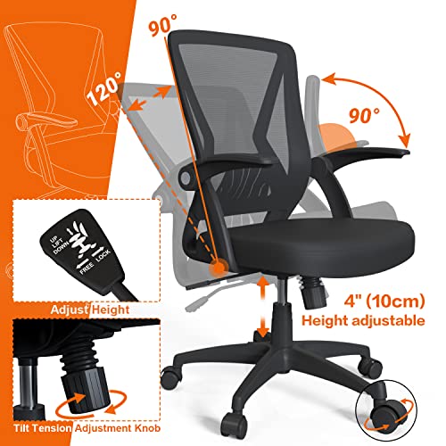 Qoroos Mesh Office Chair Ergonomic Mid Back Swivel Black Mesh Desk Chair Flip Up Arms With Lumbar Support Computer Chair Adjustable Height Task Chairs #TOP2