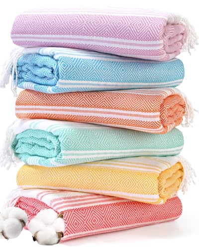 Genovega Oversized Turkish Beach Bath Towel Set 74x38 6-Pack