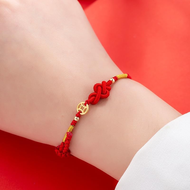 Gixaxak Lucky Coin Red Rope Bracelet Chinese Knot Woven Hand Rope Women Lucky Bracelet Wrap Bracelet for Women Men Protection Amulet Friendship Jewelry