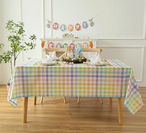 Essifunia Easter Sunday Spring Plaid Tablecloth - Colorful Rectangular 58x102 Inch Water Resistant Table Cloth for Indoor/Outdoor Use - Rustic Table Cover for Kitchen, Picnics, and Parties by Essifunia - Used condition - Image 8