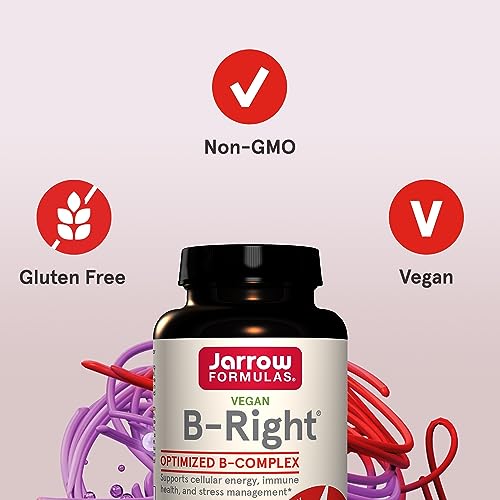 Jarrow Formulas B-Right - 100 Veggie Caps - Low-Odor Vitamin B-Complex Formula - Energy & Metabolism Support - Promotes Brain, Heart & Cardiovascular Health - 100 Servings