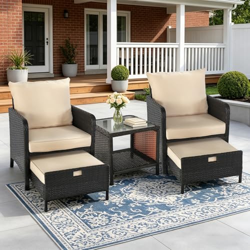 YLGJ and TIDY outdoor wicker chairs with ottomans and table
