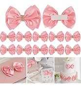 LiBongTa Pink Ribbon Bow 4'' Premade Pink Satin Bow, Gift Bows with Rhinestone, Wrapping Bows for...