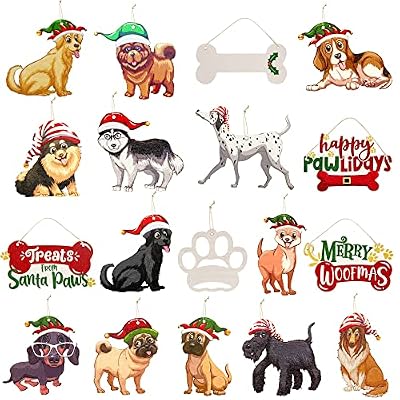 Clearance 18Pcs Dog Christmas Tree Ornaments Merry Woofmas Happy Pawlidays Treats from Santa Paws Sign Wooden DIY Puppy Paw and Holly Berry Bones Xmas Ornaments for Christmas Holiday Party Decorations