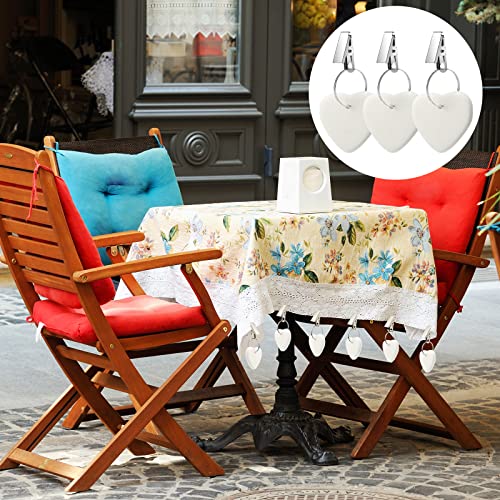 48 Pieces Tablecloth Weights Hangers Heart Stone Table Cloth Weights Tablecloth Clips for Outdoor Tables Heavy Curtain Weights Table Cover Clips with Stainless Steel Clips for Picnic (White)