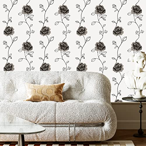 Heroad Brand Vintage Floral Wallpaper Peel And Stick Black And White Wallpaper Rose Boho Thicken Self Adhesive Contact Paper Waterproof Removable Wallpaper For Cabinets Distressed Vinyl 15.5"X78.7" #TOP4