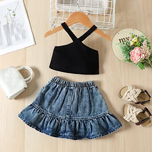 Bundle Baby Girl Toddler Girls Sleeveless Vest T Shirt Tops Denim Skirts Outfits Black