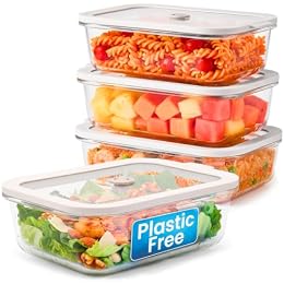 Non-Toxic Glass Food Containers with Lids, 4-Pack, 35 oz, Airtight, Gray