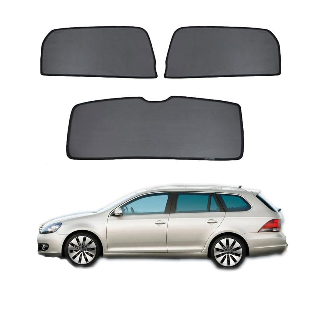 Sonnenschutz für Seitenscheiben Auto Magnetisch Vorhang für Golf 6 Variant 2009-2013 UV Schutz Fenster Sonnenblende Zubehör für Baby Kinder Haustiere Schwarz,3pcs- Rear Door Window