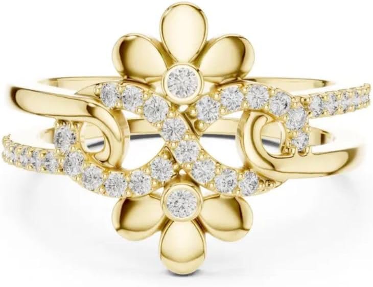 0.50 Ct Round Diamond Art Deco Pave Double Flower Scroll Infinity Nature Inspired Enhancer Band Engagement Ring For Women 14K Gold Plated 925 Sterling Silver Handmade Christmas Ring