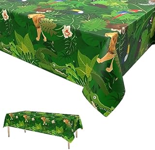GRESATEK Jungle Animal Table Cloth,Safari Party Table Covers Disposable Plastic Waterproof Safari Theme Tablecloth for Kids Boys Girls Birthday Baby Shower Party Decorations 137 x 274cm