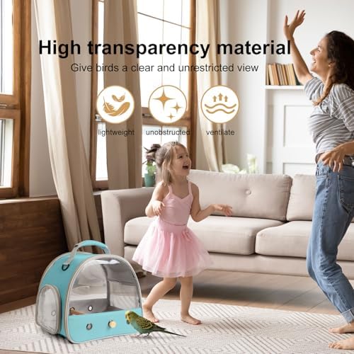 Bird Travel Carrier, Portable Small Bird Parrot Parakeet Carrier with Standing Perch and Soft Mat, Side Access Window Collapsible - 4