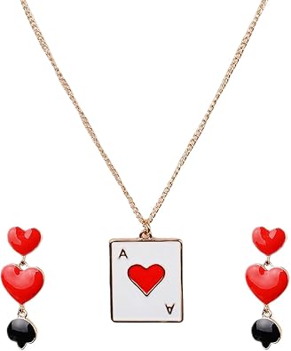 Probeauty Queen Costume Accessories Set, Red Heart Necklace and Earrings for Halloween Queen Costumes Party