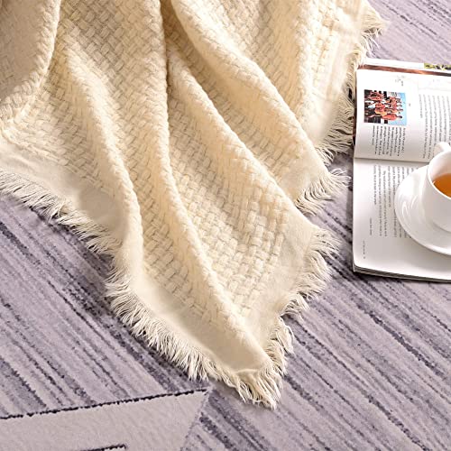 Lifein Boho Throw Blanket For Couch-Soft White Knit Throw Blanket,Cozy Farmhouse Waffle Knitted Small Lightweight Blankets&Throws For Bed,Chair,Sofa,Home Decor,Gift,Fall,Woman(White/Cream,50 * 60In) #TOP4