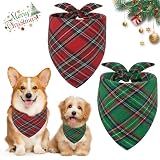 Vivifying Halstuch Hund, 2Pcs Einstellbare Dreieck Hundehalstuch mit Schachbrettartig, Hundekostüm Weihnachten für kleine mittlere große Hunde-L