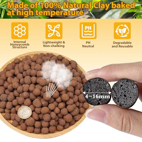Legigo 2LBS Leca Balls Terrarium Substrate for Reptiles, Organic Lightweight Clay Pebbles Drainage Layer Substrate for Bioactive Terrarium, Expanded Clay Balls Hydro Balls for Reptiles Tank, Plants