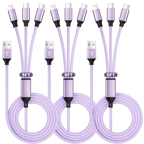 Image of Multi Charging Cable with 2 Type-C /IP Ports, 3Pcs 5FT USB C Splitter Cable