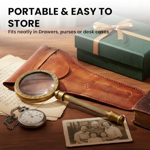 Brass Manifer Magnifying Glass with Leather Storage Case, Handmade Magnifying Lance, Vintage Look, Antique Style, Reading, Low Sight Elderly, Collectible by ROORKEE INSTRUMENTS (INDIA) A NAUTICAL REPRODUCTION HOUSE - Used condition - Image 9
