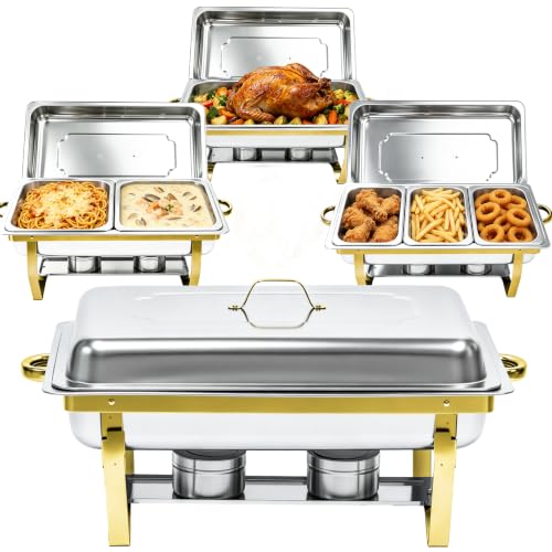 9QT Chafing Dishes for Buffet 4 Pack with 7 Multi-Size Food Pans