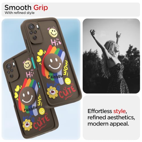 Image of Pikkme Back Cover for Redmi Note 10 / Note 10s / Note 11 SE | Soft Silicone| Cute Rainbow Smile & 3D Cartoon Flower Design | Shockproof Raised Camera Protection Bumper Case (Brown)