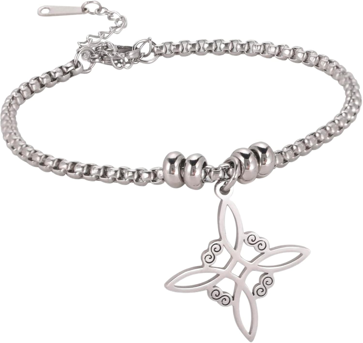 SIPURIS Pulsera de nudo de brujas para mujeres y hombres, pulseras de eslabones de nudo celta de acero inoxidable, brujería, protección geométrica,