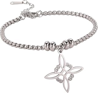 Witches Bracelet Celtic Knot Pagan Wiccan Symbol Magic Knot Witchcraft Jewelry Bracelet Stainless Steel Adjustable Charm Chain Bracelet Jewelry for Women Men (Silver)