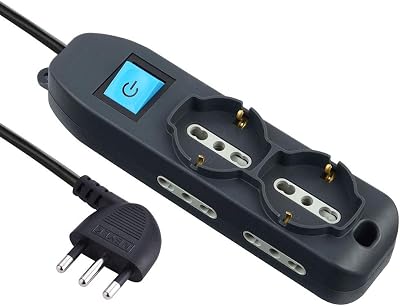 Electraline 62000 Multipresa 6 Posti 2 Schuko e 4 Bivalenti 10/16A, Cavo HO5 VV-F, Spina 16A, Nero, 1.5 M, Sicurezza Bambini