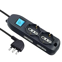 Electraline 62000 Multipresa 6 Posti 2 Schuko e 4 Bivalenti 10, 16A, Cavo HO5 VV-F, Spina 16A, Nero, 1.5 M, Sicurezza Bambini