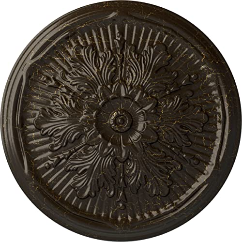 Ekena Millwork CM21LUSHC 21" OD x 2" P Luton Ceiling Medallion (fits Canopies up to 3 1/2), Hand-Painted, Stone Hearth Crackle