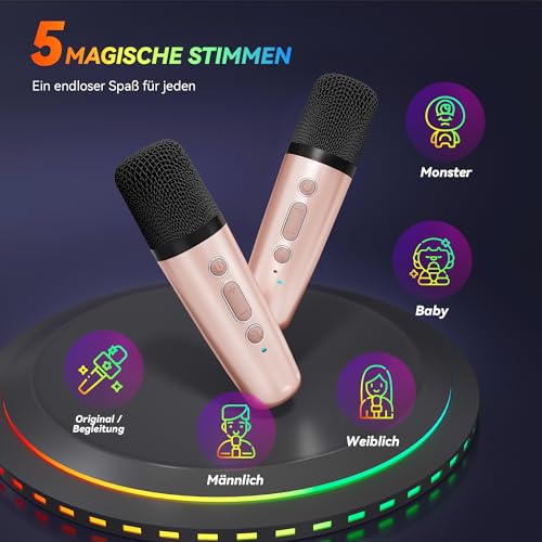 [2025] Karaoke Maschine mit 2 Karaoke Mikrofonen Musikinstrumentzubehör: Wowstar Karaoke Anlage mit 2 Mikrofonen - Mini Karaoke Maschine - Lautsprecher Karaoke Box Set - Geschenke für Mädchen