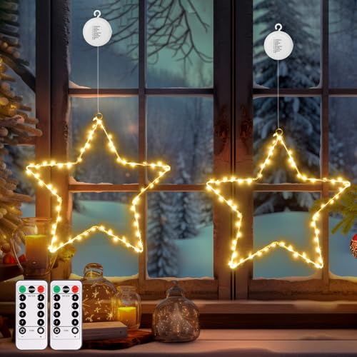 DBFAIRY Weihnachtsstern Fensterlichter, 2 Stück 120 LED Sterne...