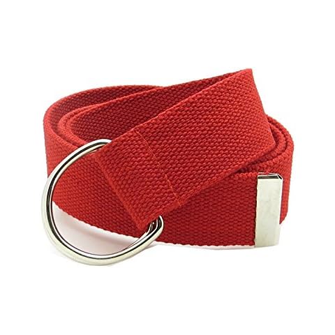 Sunsnow Canvas Web Belt Double D-Ring Buckle 1.5" Wide with Metal Tip Solid Color (One Size, Red) Cover