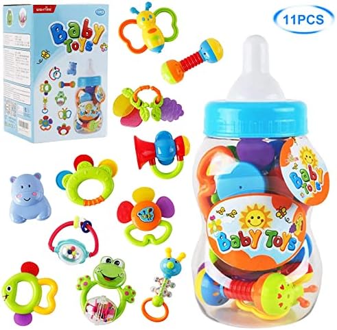 WISHTIME Rattle Teether Set Baby Toy - Sensory Baby Toy 0-12 Months Shaker Grab Rattle Baby Infant Newborn Toys Early Educational Toys for 3 6 9 12 Month Boys Girls